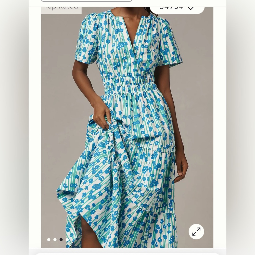 Anthropologie The Somerset Maxi Dress size M - Blue Green Floral Stripe EUC